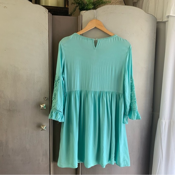 JODIFL Teal Blue Crochet Ruffle Boho Dress - Picture 6 of 7